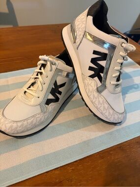 Michael Kors White, Silver & Black MK Trainer Sneakers